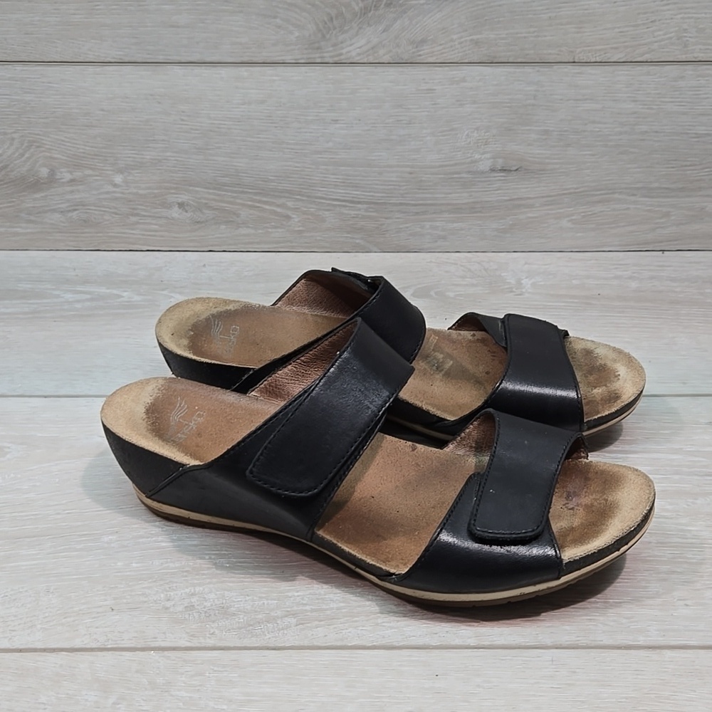 Dansko Women Vienna Leather Hook&loop Wedge Sandals shoes sz 39/8.5-9